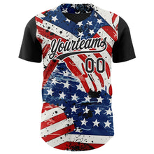 Laden Sie das Bild in den Galerie-Viewer, Custom White Black Royal-Red 3D American Flag Patriotic Authentic Baseball Jersey
