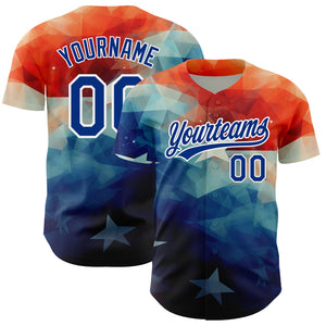 Custom Red Royal-White 3D American Flag Patriotic Authentic Baseball Jersey