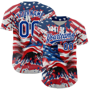 Custom Red Royal-White 3D American Flag Patriotic Authentic Baseball Jersey