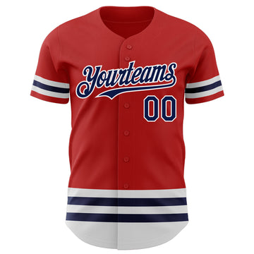 Custom Red Navy-White Line Authentic Baseball Jersey