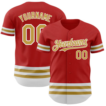 Custom Red Old Gold-White Line Authentic Baseball Jersey