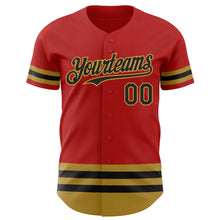 Laden Sie das Bild in den Galerie-Viewer, Custom Red Black-Old Gold Line Authentic Baseball Jersey
