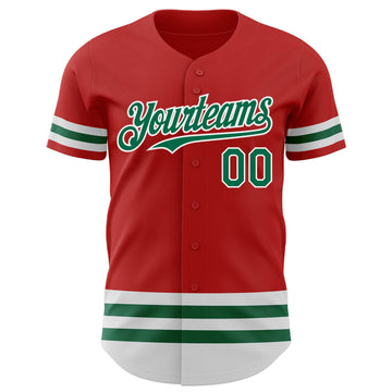 Custom Red Kelly Green-White Line Authentic Baseball Jersey