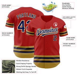 Custom Red Navy-Old Gold Line Authentic Baseball Jersey