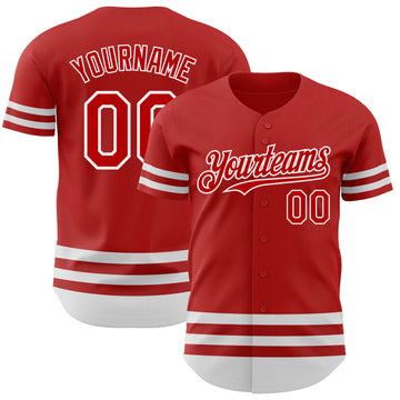 Custom Red White Line Authentic Baseball Jersey