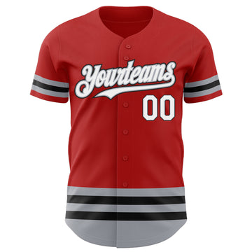 Custom Red Gray-Black Line Authentic Baseball Jersey