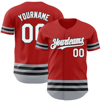 Custom Red Gray-Black Line Authentic Baseball Jersey