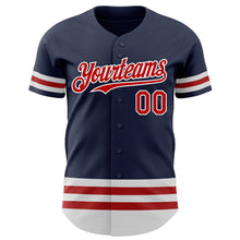 Load image into Gallery viewer, Custom Navy Red-White Line Authentic Baseball Jersey
