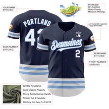 Load image into Gallery viewer, Custom Navy White-Light Blue Line Authentic Baseball Jersey
