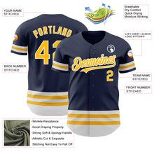 Load image into Gallery viewer, Custom Navy Gold-White Line Authentic Baseball Jersey
