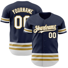 Load image into Gallery viewer, Custom Navy White-Old Gold Line Authentic Baseball Jersey
