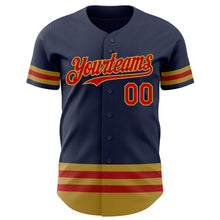 Load image into Gallery viewer, Custom Navy Red-Old Gold Line Authentic Baseball Jersey
