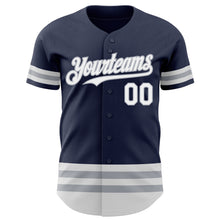 Load image into Gallery viewer, Custom Navy White-Gray Line Authentic Baseball Jersey
