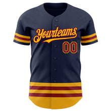 Load image into Gallery viewer, Custom Navy Maroon-Gold Line Authentic Baseball Jersey
