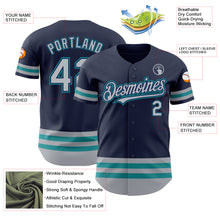Load image into Gallery viewer, Custom Navy Gray-Teal Line Authentic Baseball Jersey
