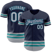 Load image into Gallery viewer, Custom Navy Gray-Teal Line Authentic Baseball Jersey
