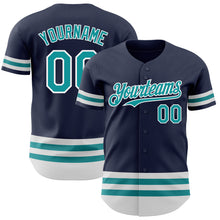 Load image into Gallery viewer, Custom Navy Teal-White Line Authentic Baseball Jersey
