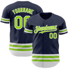 Load image into Gallery viewer, Custom Navy Neon Green-White Line Authentic Baseball Jersey
