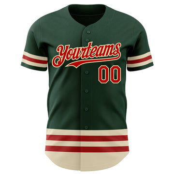 Custom Green Red-Cream Line Authentic Baseball Jersey