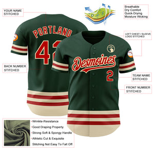 Custom Green Red-Cream Line Authentic Baseball Jersey