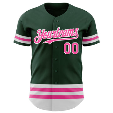 Custom Green Pink-White Line Authentic Baseball Jersey