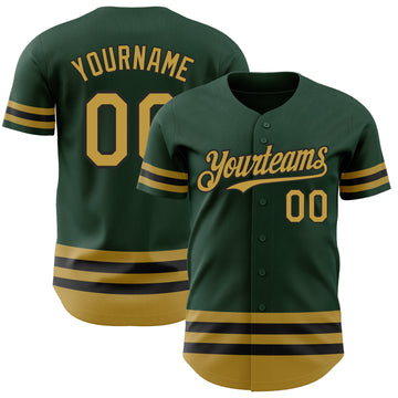 Custom Green Old Gold-Black Line Authentic Baseball Jersey