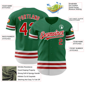 Custom Kelly Green Red-White Line Authentic Baseball Jersey