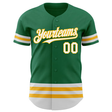 Custom Kelly Green White-Gold Line Authentic Baseball Jersey