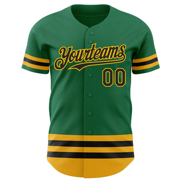 Custom Kelly Green Black-Gold Line Authentic Baseball Jersey