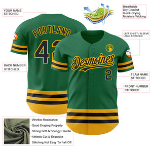 Custom Kelly Green Black-Gold Line Authentic Baseball Jersey