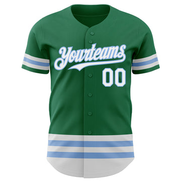 Custom Kelly Green White-Light Blue Line Authentic Baseball Jersey