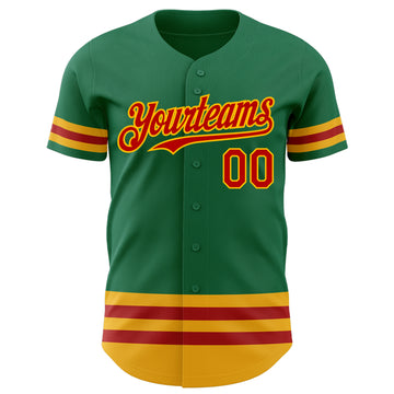 Custom Kelly Green Red-Gold Line Authentic Baseball Jersey