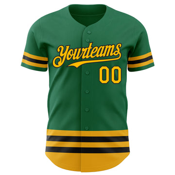 Custom Kelly Green Gold-Black Line Authentic Baseball Jersey