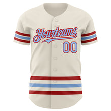 Laden Sie das Bild in den Galerie-Viewer, Custom Cream Light Blue-Red Line Authentic Baseball Jersey
