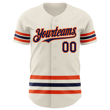 Custom Cream Navy-Orange Line Authentic Baseball Jersey
