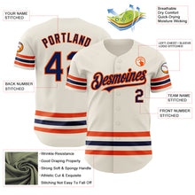 Load image into Gallery viewer, Custom Cream Navy-Orange Line Authentic Baseball Jersey
