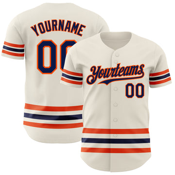 Custom Cream Navy-Orange Line Authentic Baseball Jersey