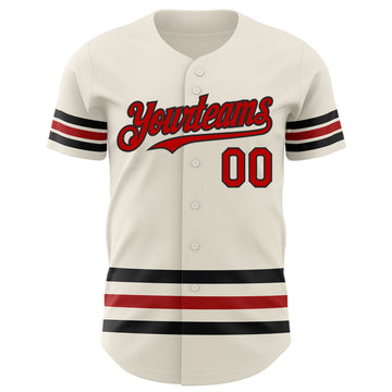 Custom Cream Red-Black Line Authentic Baseball Jersey