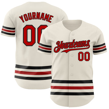 Custom Cream Red-Black Line Authentic Baseball Jersey