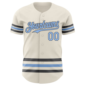 Custom Cream Light Blue-Steel Gray Line Authentic Baseball Jersey
