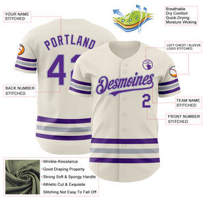 Custom Cream Purple-Gray Line Authentic Baseball Jersey