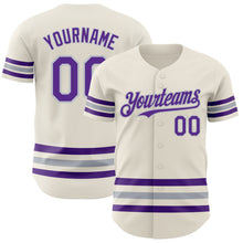 Laden Sie das Bild in den Galerie-Viewer, Custom Cream Purple-Gray Line Authentic Baseball Jersey
