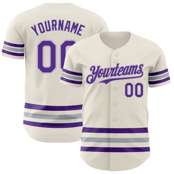 Custom Cream Purple-Gray Line Authentic Baseball Jersey