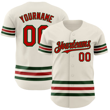 Custom Cream Red-Green Line Authentic Baseball Jersey