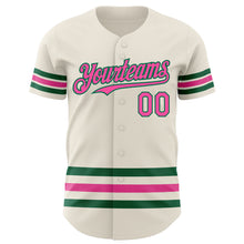 Laden Sie das Bild in den Galerie-Viewer, Custom Cream Pink-Kelly Green Line Authentic Baseball Jersey
