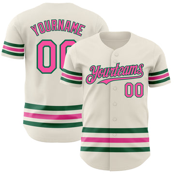 Custom Cream Pink-Kelly Green Line Authentic Baseball Jersey