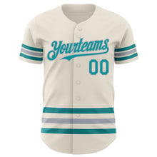 Laden Sie das Bild in den Galerie-Viewer, Custom Cream Teal-Gray Line Authentic Baseball Jersey
