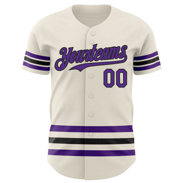 Custom Cream Purple-Black Line Authentic Baseball Jersey