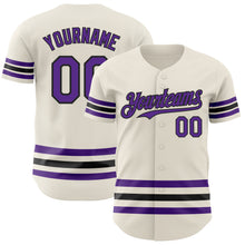 Laden Sie das Bild in den Galerie-Viewer, Custom Cream Purple-Black Line Authentic Baseball Jersey
