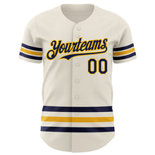 Laden Sie das Bild in den Galerie-Viewer, Custom Cream Navy-Gold Line Authentic Baseball Jersey
